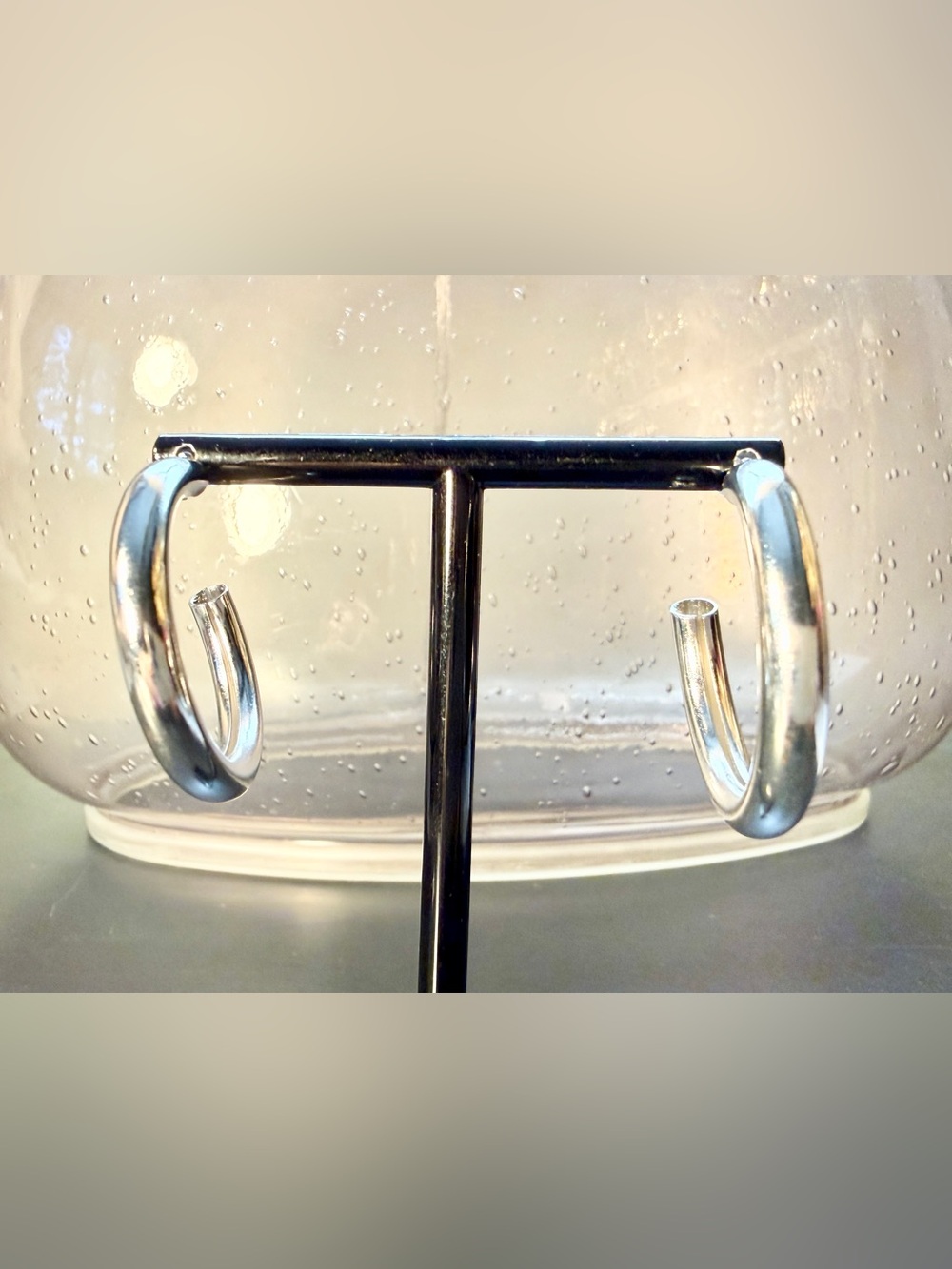 Lightweight Silver Tone Thick Hollow Hoop Earrings New Without Tags